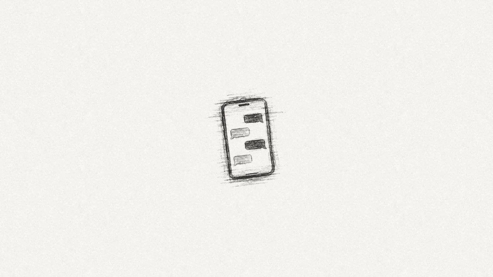 Dibujo a lápiz de un celular con mensajes